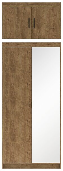 Šatní skříň ELENA 2D 1L + zrcadla + nástavec | 89,7 cm | dub lefkas