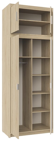 Šatní skříň ELENA 2D 1L + zrcadlo + nástavec | 89,7 cm | dub sonoma