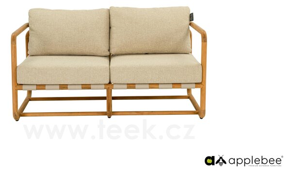 Apple Bee 2-místná pohovka Dolce, Apple Bee, 141x85x79 cm, rám teak natural, pásový výplet Ecru, sedáky venkovní látka Cotton Flower