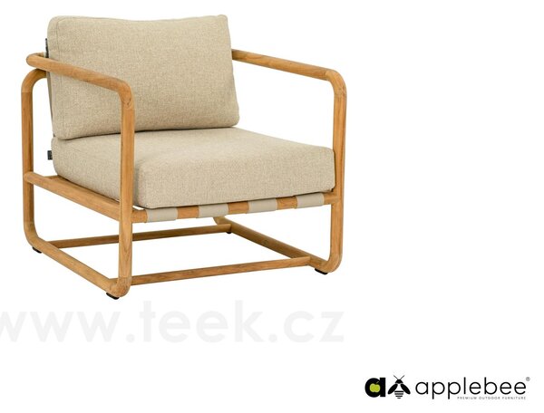 Apple Bee Nízké křeslo Dolce, Apple Bee, 75x78x67 cm, rám teak natural, pásový výplet Ecru, sedáky venkovní látka Cotton Flower