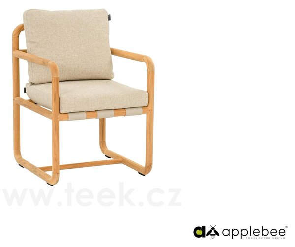 Apple Bee Jídelní křeslo Dolce, Apple Bee, 60x65x83 cm, rám teak natural, pásový výplet Ecru, sedák venkovní látka Cotton Flower