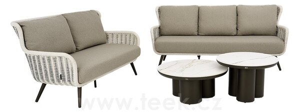 Apple Bee 2-místná pohovka Key Largo, Apple Bee, 162x92x93 cm, rám hliník barva bronze, výplet lanko Twisted Ivory, sedáky venkovní látka Bouclé Taupe