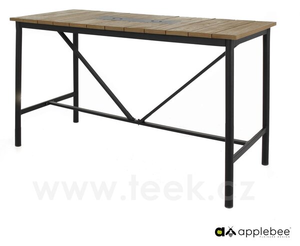 Apple Bee Barový stůl Milou, Apple Bee, obdélníkový 150x78x105 cm, rám hliník Oyster (krémová), deska teak