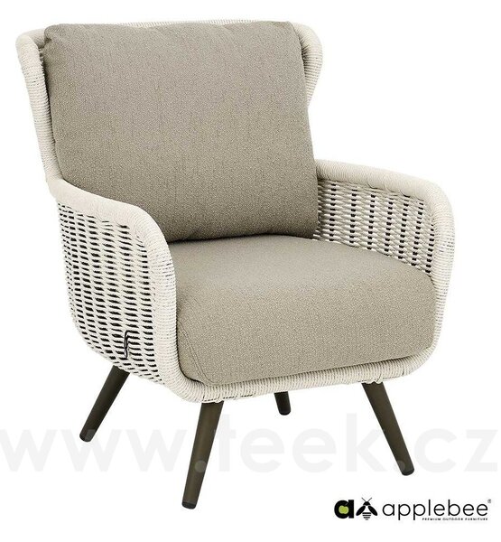 Apple Bee Nízké křeslo Key Largo, Apple Bee, 75x92x93 cm, rám hliník bronze, výplet lanko Twisted Ivory, sedáky venkovní látka Bouclé Taupe