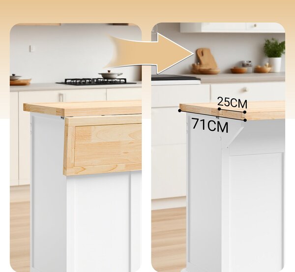 SoBuy FKW71-II-WN Kuchyňský ostrůvek na kolečkach Servírovací vozík s kolečky Kuchyňský vozík s vysouvací pracovní deskou Vozík se zásuvkami Barový vozík do kuchyně, jídelny Bílý 115x92x(46-71) cm