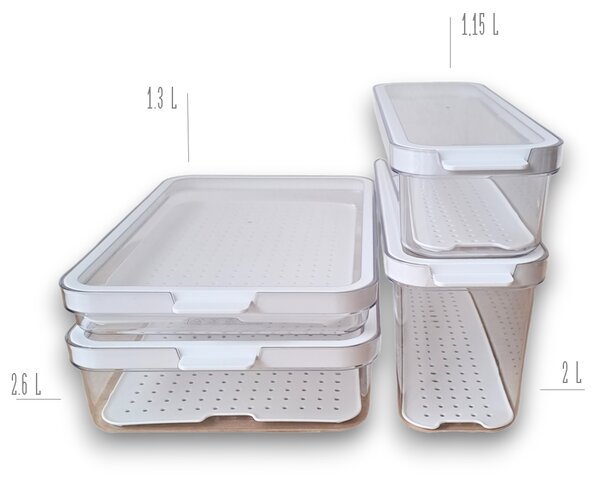 Rotho Sada 4ks organizéru do lednice CAUMA - 1,15l+1,3l+2l+2,6l