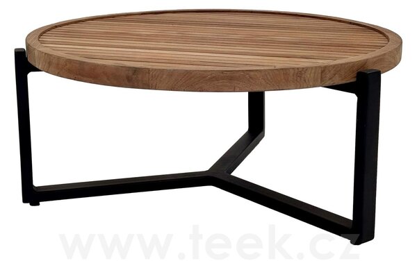 Apple Bee Konferenční stolek Monaco, Apple Bee, kulatý 75x34 cm, rám hliník Black (černá), deska teak