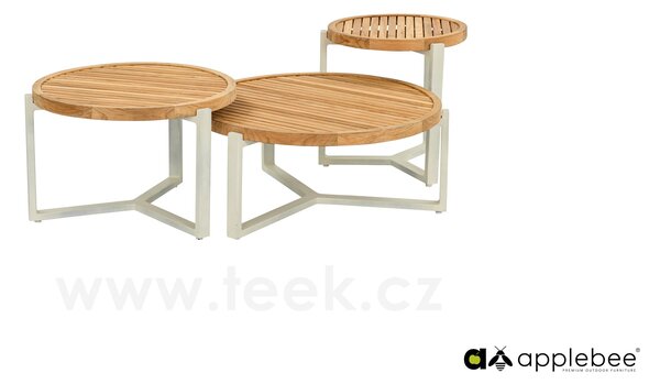 Apple Bee Konferenční stolek Monaco, Apple Bee, kulatý 60x41 cm, rám hliník Oyster (krémová), deska teak