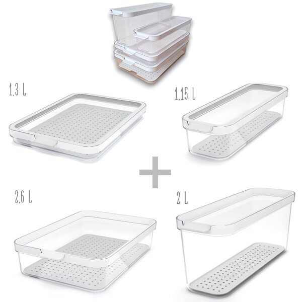 Rotho Sada 4ks organizéru do lednice CAUMA - 1,15l+1,3l+2l+2,6l