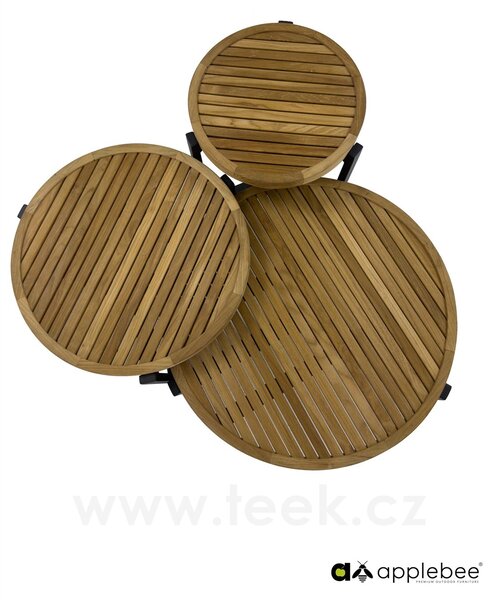 Apple Bee Konferenční stolek Monaco, Apple Bee, kulatý 45x48 cm, rám hliník Black (černý), deska teak