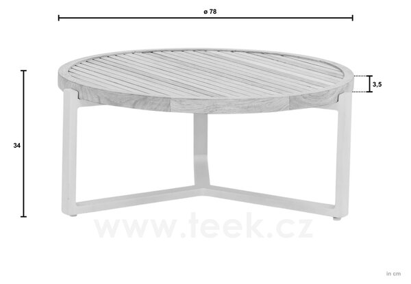 Apple Bee Konferenční stolek Monaco, Apple Bee, kulatý 75x34 cm, rám hliník Black (černá), deska teak