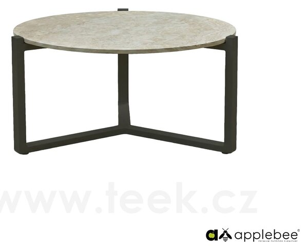 Apple Bee Konferenční stolek Monaco, Apple Bee, kulatý 75x34 cm, rám hliník Black (černý), deska keramický kompozit dekor Cream