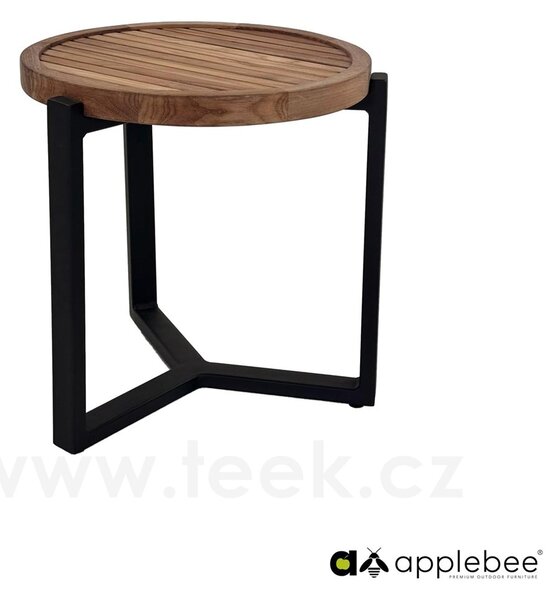 Apple Bee Konferenční stolek Monaco, Apple Bee, kulatý 45x48 cm, rám hliník Black (černý), deska teak