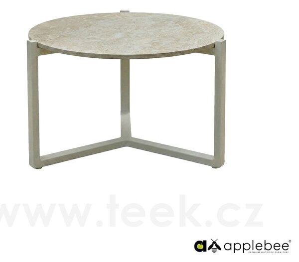 Apple Bee Konferenční stolek Monaco, Apple Bee, kulatý 60x41cm, rám hliník Black (černý), deska keramický kompozit dekor Cream