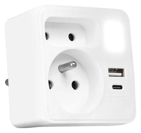 Rozbočovací zásuvka 2Z + USB-C + USB-A s LED osvětlením 0,5W/230V 3000K