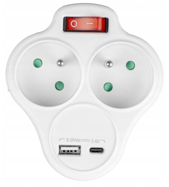Rozbočovací zásuvka s vypínačem 2Z + USB-C + USB-A