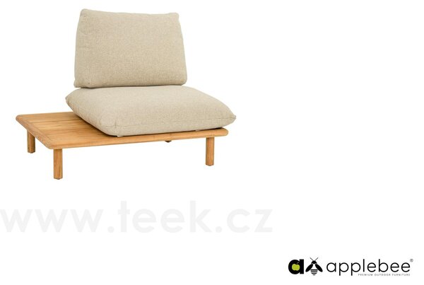 Apple Bee 1-místný díl s odkládacím stolkem na levé straně Sling, Apple Bee, 108x85x67 cm, rám teak natural, pásový výplet Ecru, sedáky venkovní látka Cotton Flower