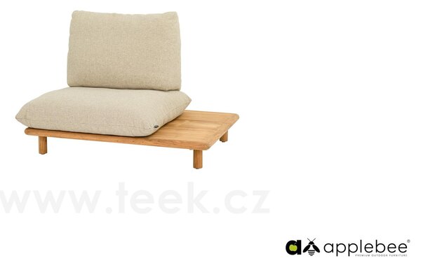 Apple Bee 1-místný díl s odkládacím stolkem na levé straně Sling, Apple Bee, 108x85x67 cm, rám teak natural, pásový výplet Ecru, sedáky venkovní látka Cotton Flower