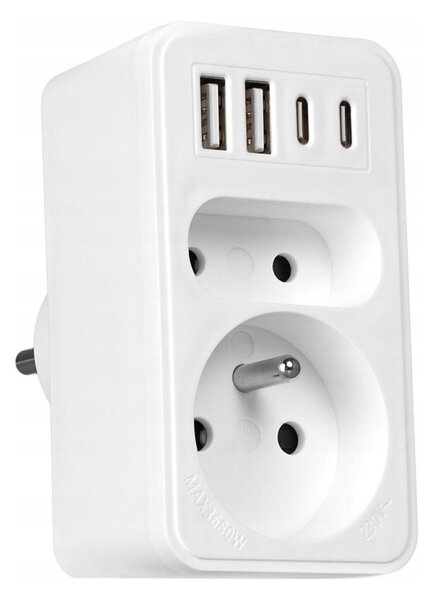 Rozbočovací zásuvka 2Z + 2xUSB-C + 2xUSB-A