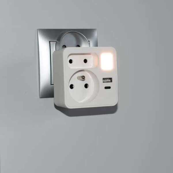 Rozbočovací zásuvka 2Z + USB-C + USB-A s LED osvětlením 0,5W/230V 3000K