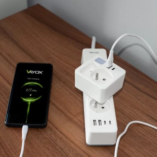 Rozbočovací zásuvka 2Z + USB-C + USB-A s LED osvětlením 0,5W/230V 3000K