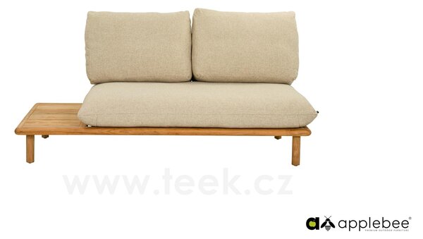 Apple Bee 2-místný díl s odkládacím stolkem na levé straně Sling, Apple Bee, 175x85x67 cm, rám teak natural, pásový výplet Ecru, sedáky venkovní látka Cotton Flower