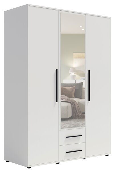 MAXIONE b | šatní skříň SZ3D2SZ MX-12 se zrcadlem | 150 cm | bílá mat