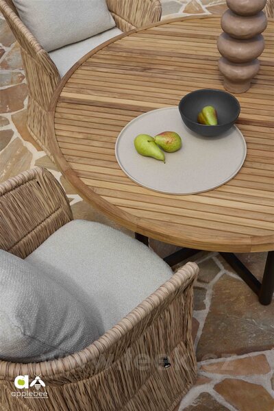 Apple Bee Jidelní křeslo Gili, Apple Bee, 64x69x90 cmrám hliník, výplet umělý ratan Twisted Leaf Natural, sedáky venkovní látka Boucle Cream