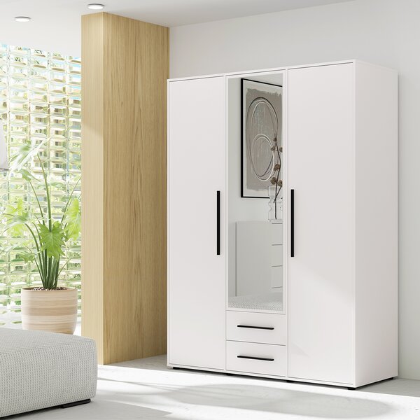 MAXIONE b | šatní skříň SZ3D2SZ MX-12 se zrcadlem | 150 cm | bílá mat
