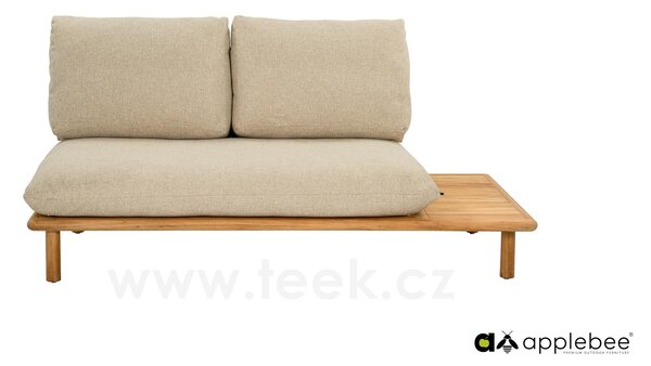Apple Bee 2-místný díl s odkládacím stolkem na levé straně Sling, Apple Bee, 175x85x67 cm, rám teak natural, pásový výplet Ecru, sedáky venkovní látka Cotton Flower