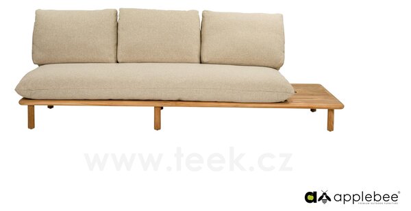 Apple Bee 3-místný díl s odkládacím stolkem na pravé straně Sling, Apple Bee, 242x85x67 cm, rám teak natural, pásový výplet Ecru, sedáky venkovní látka Cotton Flower