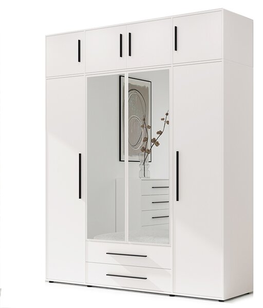 MAXIONE b | šatní skříň SZ4D2SZ + nástavec | se zrcadly | 197,6 cm | bílá mat
