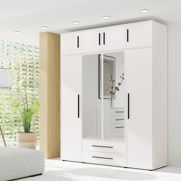 MAXIONE b | šatní skříň SZ4D2SZ + nástavec | se zrcadly | 197,6 cm | bílá mat