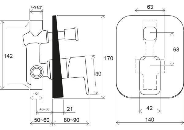 Ravak X070156 - Sprchová baterie pro podomítkovou instalaci FREE černá