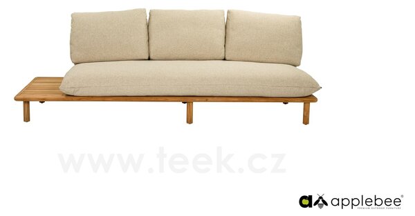 Apple Bee 3-místný díl s odkládacím stolkem na pravé straně Sling, Apple Bee, 242x85x67 cm, rám teak natural, pásový výplet Ecru, sedáky venkovní látka Cotton Flower