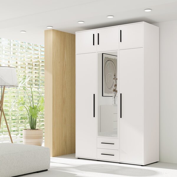MAXIONE b | šatní skříň SZ3D2SZ + nástavec | se zrcadlem | 150 cm | bílá mat