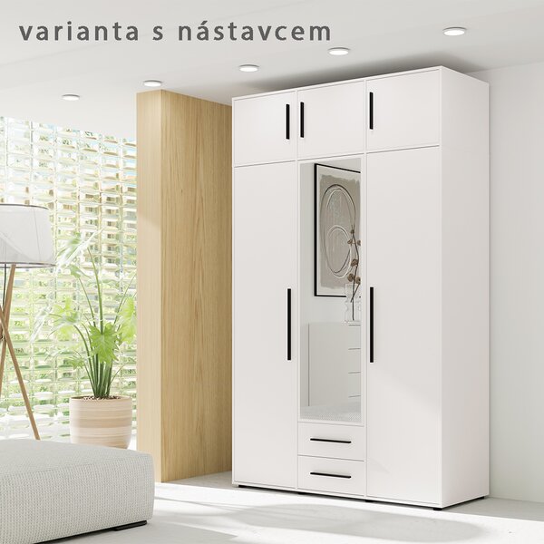 MAXIONE b | šatní skříň SZ3D2SZ MX-12 se zrcadlem | 150 cm | bílá mat