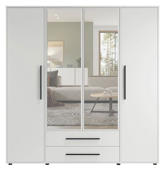 MAXIONE b | šatní skříň SZ4D2SZ MX-13 se zrcadly | 197,6 cm | bílá mat