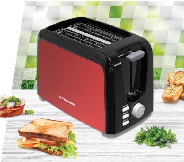 Heinner HTP-700BKRD - Topinkovač s dvěma otvory 700W/230V červená/matný chrom