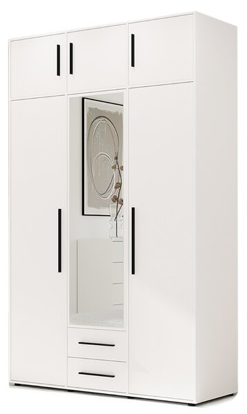 MAXIONE b | šatní skříň SZ3D2SZ + nástavec | se zrcadlem | 150 cm | bílá mat