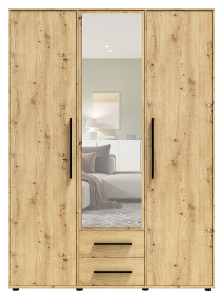 MAXIONE a | šatní skříň SZ3D2SZ MX-12 se zrcadlem | 150 cm | artisan