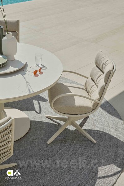 Apple Bee Křeslo otočné Camp Bay, Apple Bee, rám lakovaná ocel Bronze, výplet lanko Teak Grey, sedáky venkovní látka barva Natur-CN