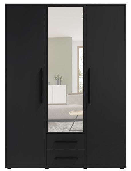 MAXIONE c | šatní skříň SZ3D2SZ MX-12 se zrcadlem | 150 cm | černá mat