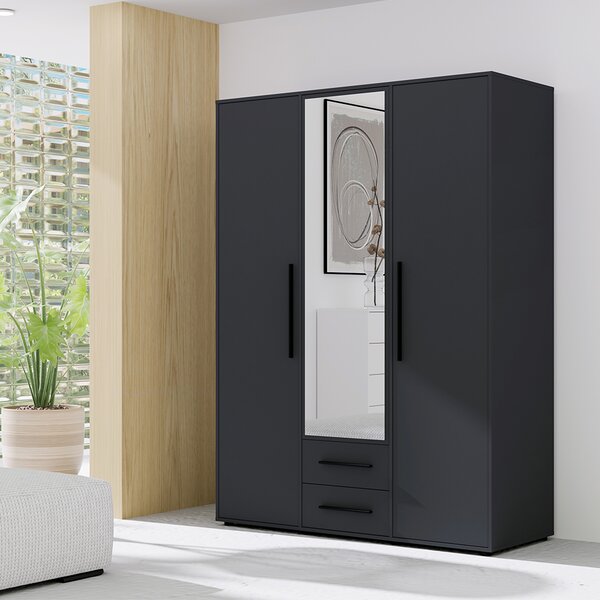 MAXIONE c | šatní skříň SZ3D2SZ MX-12 se zrcadlem | 150 cm | černá mat