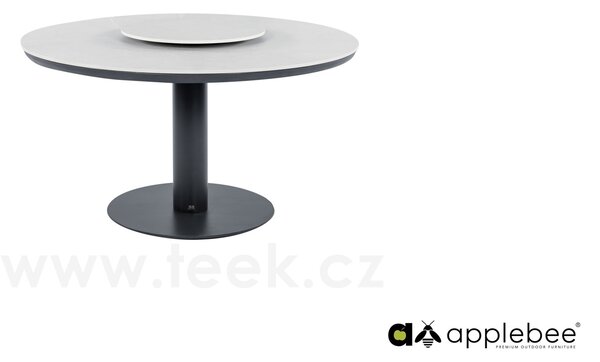 Apple Bee Jídelní stůl Melville, Apple Bee, kulatý 160x77 cm, rám lakovaný hliník Taupe (šedobéžová), deska keramický kompozit dekor Light Grey