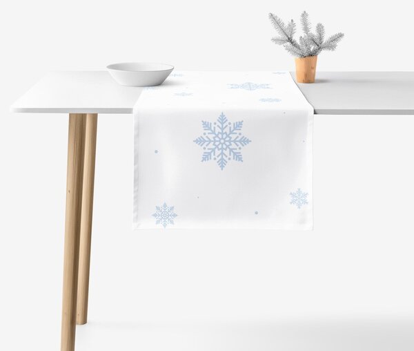 Goldea vánoční běhoun na stůl 100% bavlněné plátno - modré vločky na bílé 35x120 cm