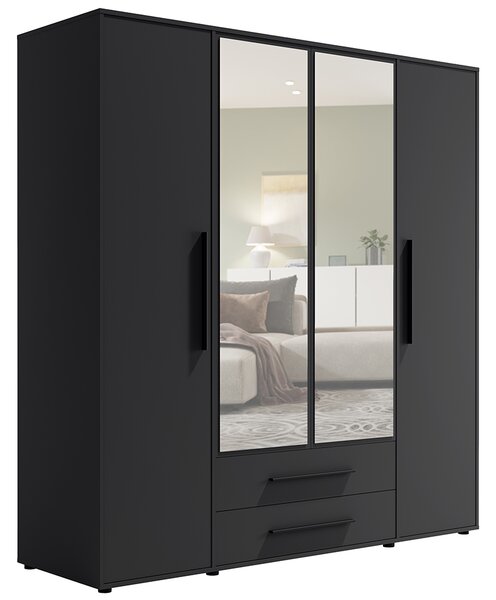 MAXIONE c | šatní skříň SZ4D2SZ MX-13 se zrcadly | 197,6 cm | černá mat