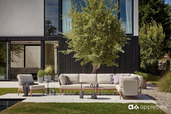 Apple Bee Rohová sedací sestava 3-dílná Lisa, Apple Bee, ca 300x240 cm, rám teak Natural, výplet lanko Natural Oak, sedáky venkovní látka Olefin Natural Oak
