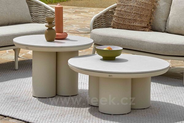 Apple Bee Konferenční stolky Tonga (sada 2 ks), Apple Bee, kulaté, průměr 80 cm + 60 cm, rám Black (černý), deska keramický kompozit dekor Light Grey