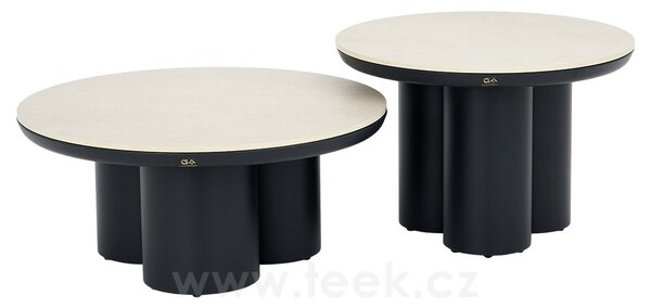 Apple Bee Konferenční stolky Tonga (sada 2 ks), Apple Bee, kulaté, průměr 80 cm + 60 cm, rám Black (černý), deska keramický kompozit dekor Light Grey